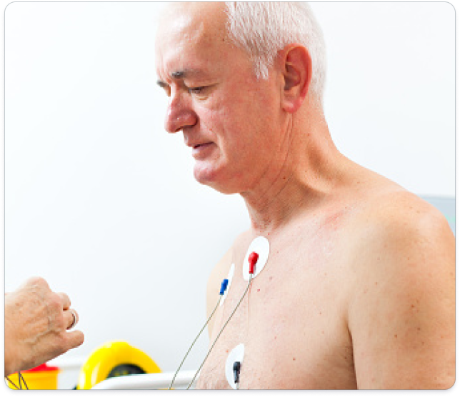 Patient wearing multiple Holter monitor leads