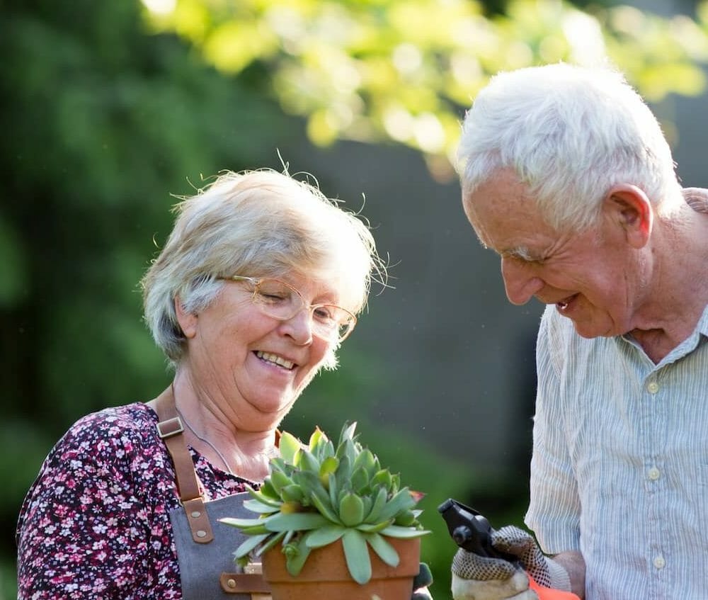 A couple gardening